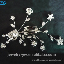 Moda astilla chapada de metal accesorios de pelo princesa cristal flor nupcial peines